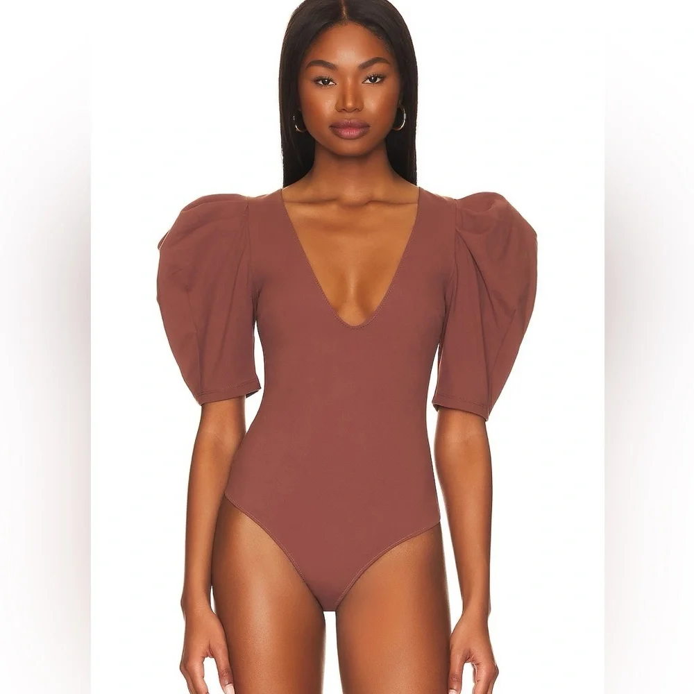 Free People Brown Puff Sleeve Bodysuit - Picture 4 of 12